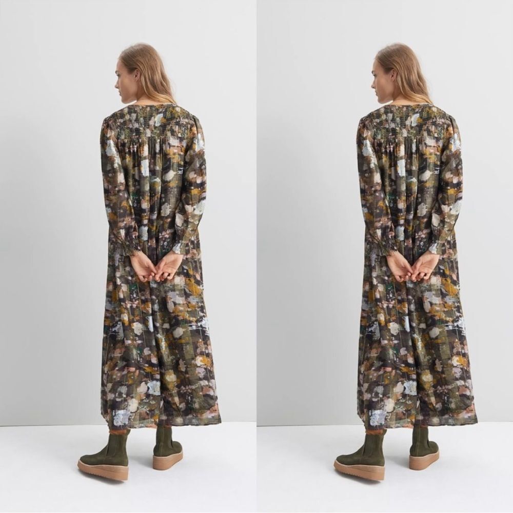 Anthropologie XS Blair Green Shimmer Long Sleeve Maxi Dress - Picture 5 of 16